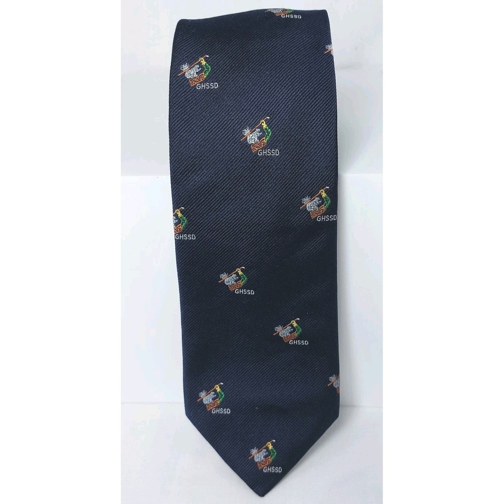 T. FOLEY DESIGNS NEW YORK Embroidered Silk Necktie "GHSSD" Navy REPP 3.5"x55"